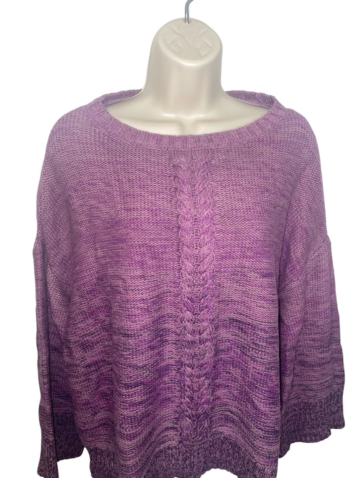 Suéter Style & Co Feminino 1X Plus Size Acabamento Trançado Marled em Uva Escura $49.50 - Imagem 3 de 4