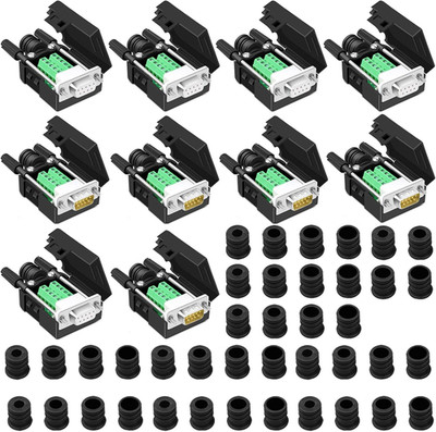 10PCS DB9 Breakout Connector, 5PCS Male + 5PCS Female DB9 Solderless RS232 D-SUB