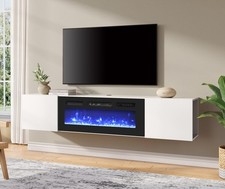 Floating TV Stand 36" Electric Fireplace 80" TV Hidden Storage Ambient Light