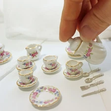 1:12 Scale Dollhouse Miniature Tableware Ceramic Tea Cups Plate Kit Porcelain US