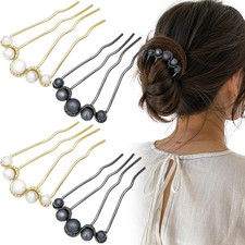 4Pcs Pearls Twist Hair Pins French U Shape Side Combs Metal Decorative Hair Stic