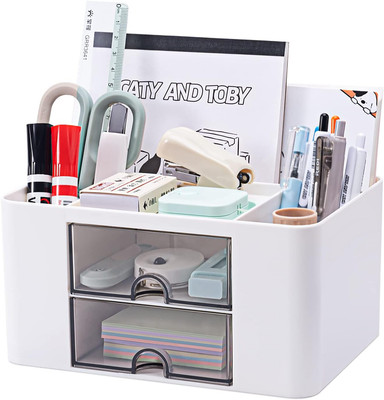 Space-Saving Desk Organiser with 5 Compartments and 2 Drawers | Multi-Layered Pe