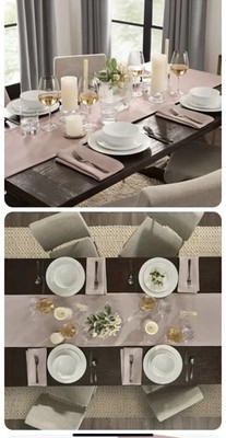 Fieldcrest Luxury Washed Linen Table Runner & 4 Napkin Set Dusty Rose NWT