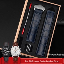 19mm-22mm Men Watchband Cowhide Leather Folding Buckle Wrist Strap For Tag Heuer