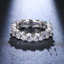 Solid 14K White Gold Moissanite Full Eternity Wedding Band 2 Carat Princess Cut