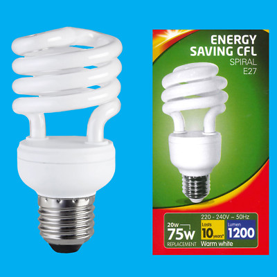 10x 20W (=75W) Low Energy CFL Spiral Light Bulb ES E27 Edison Screw Lamp