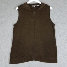 Chico's Travelers Hooded Vest Women's 2/ Large Slinky Full Zip Travel Brown