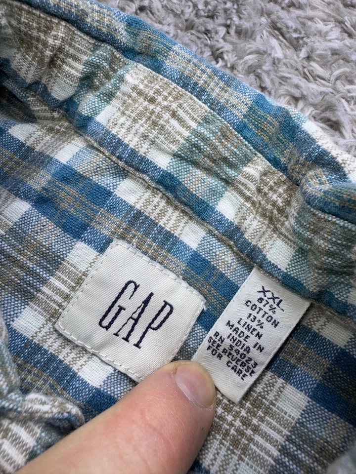 Camisa feminina vintage Gap XXL verde xadrez mistura de linho anos 90 Y2K botão para baixo flanela top - Imagem 3 de 4