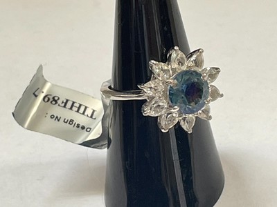 (A364) NWT TJC Silver Ring - blue stone & cubic zirconia - UK Size N.5