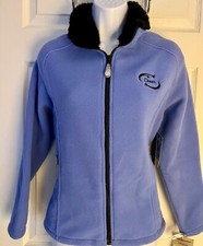 AVALANCHE "CHEER" GIRLS LARGE OCEAN BLUE FLEECE BLACK FAUX FUR COLLAR JACKET L