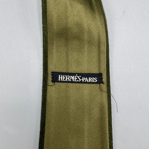 Hermes "Verde scuro scamosciata" cravatta seta uomo Francia 1990 ca - Foto 2 di 3