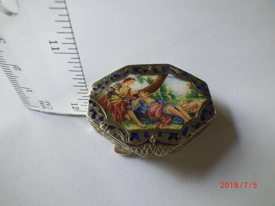 Винтажная итальянская 800 серебряная эмалированная коробка - Изображение 3 из 4