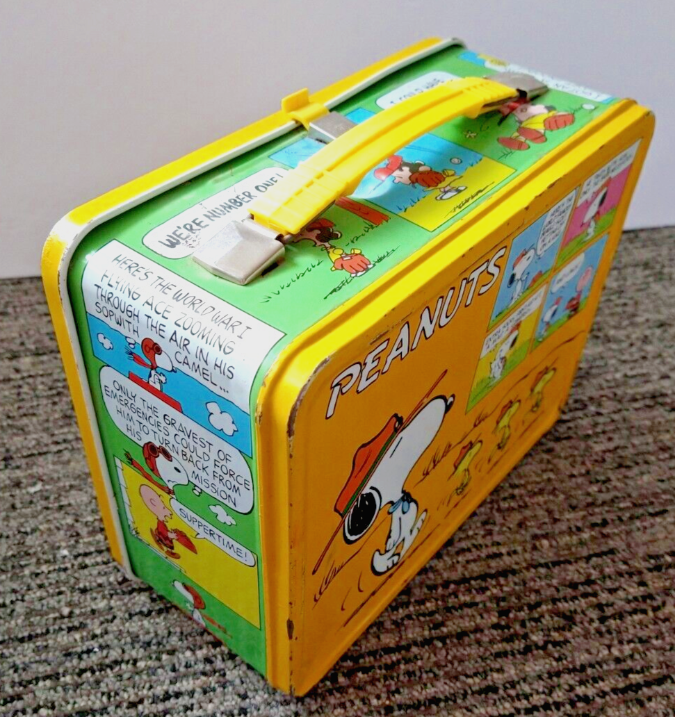 1960s Snoopy Metal Lunch Box Yellow Peanuts Woodstock No Thermos