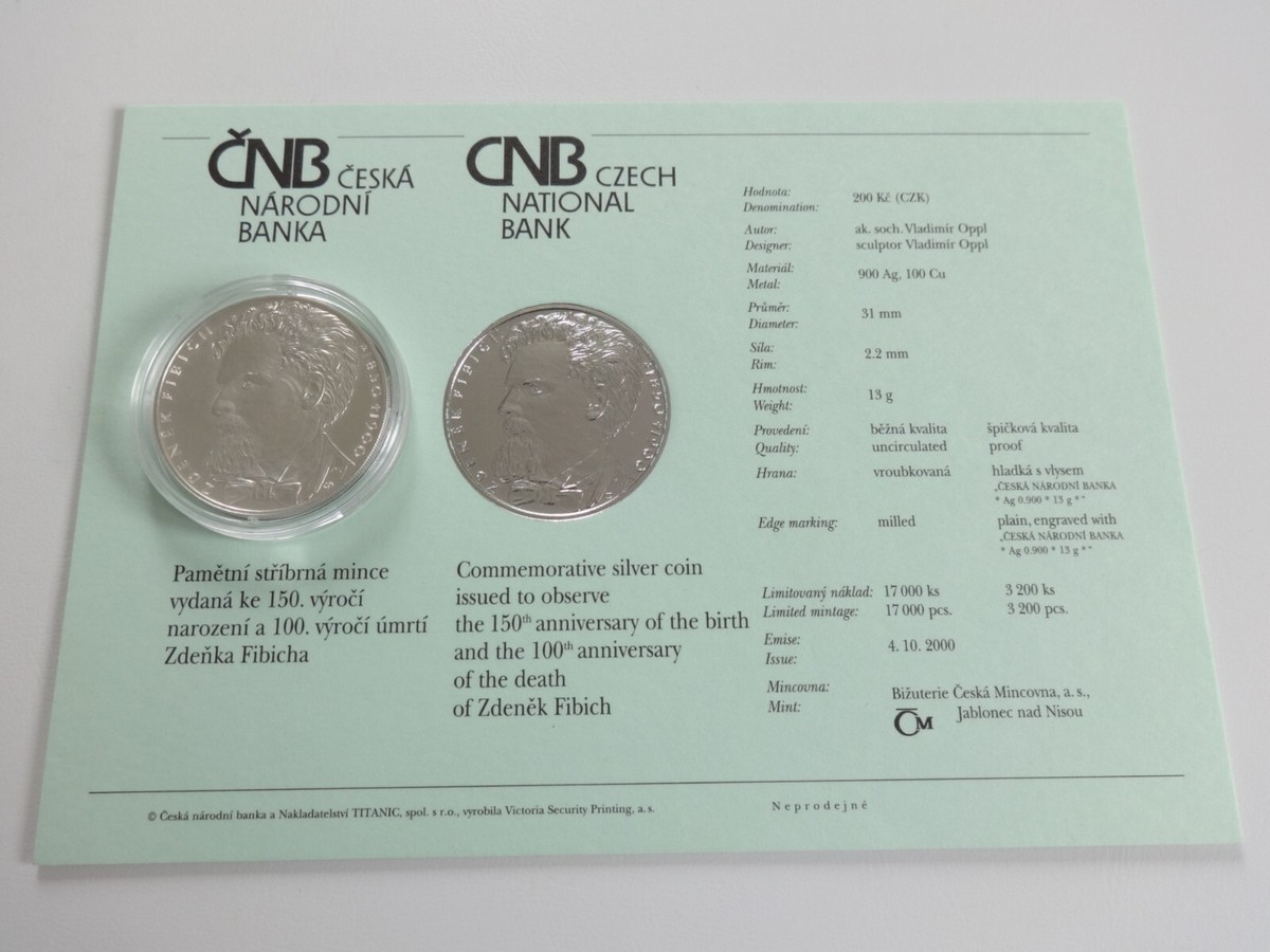200 Korun - 200 Kč / 2000 / 150th anniversary of the birth of Zdeněk Fibich  / BU | eBay