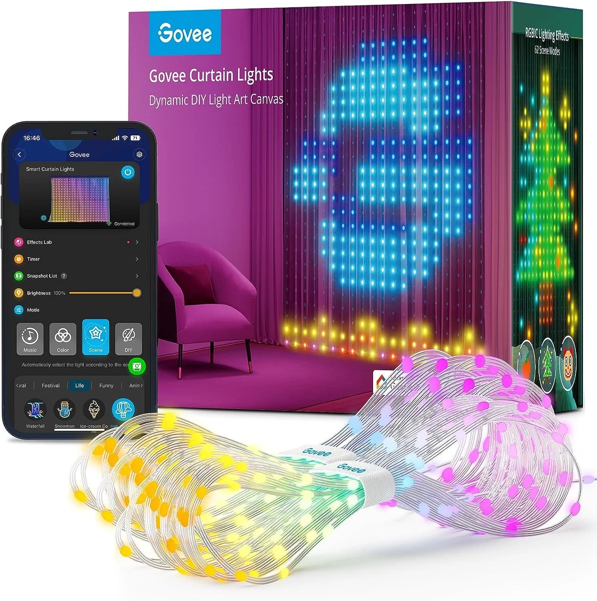 Govee Curtain Lights 520 RGBIC LEDs Christmas Smart WiFi LED