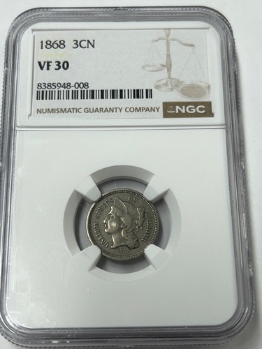 1868 Nickel Three Cent Piece NGC VF30 Nice Post Civil War Era Piece - Picture 2 of 8