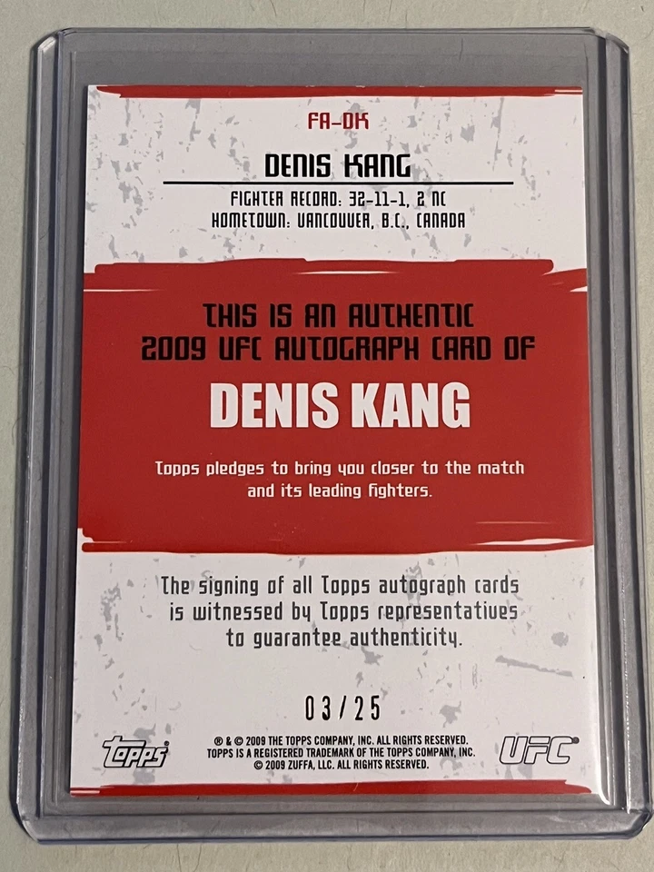 2009 Topps UFC Round 2 Denis Kang RED Ink Auto #03/25 ROOKIE Autograph RARE - Image 2 of 2