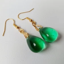 Earrings Uranium Glass Vaseline Green Czech Vintage Beads Women`s Jewelry