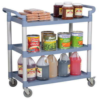  42'' x 20'' x 38'' Gray Plastic 3 Shelf Restaurant Utility / Bussing Cart