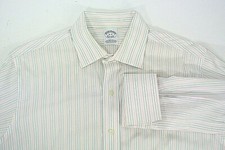 Brooks Brothers Slim French Cuff Dress Shirt Pink Blue Gray Stripe 16 x 35 in