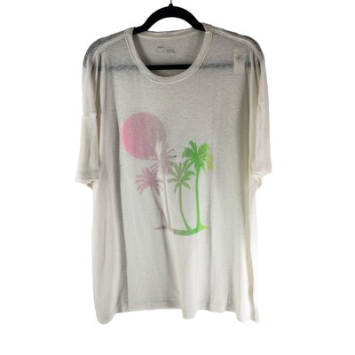 Aerie Breezy Boyfriend T-Shirt Palm Tree Graphic Tee White Linen Blend XL |  eBay