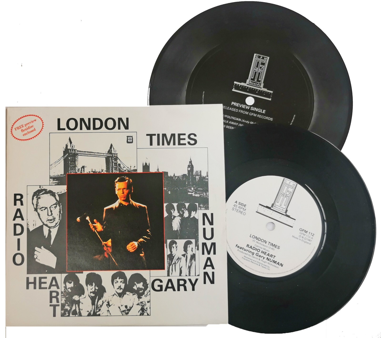 GARY NUMAN 7"" x 2 RADIO HEART - London Times + 3 Track FLEXI MINT / UNPLAYED