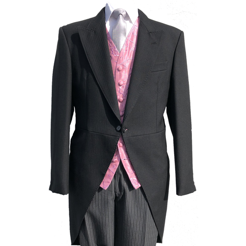 Nero 3 Pezzi Frac Abito da Sposa Rosa Mulinello Gilet E Righe Pantaloni |  eBay