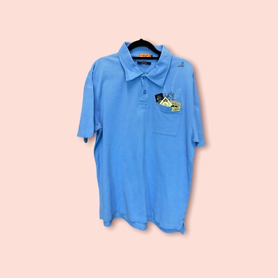 Marc Ecko blaues Poloshirt Größe L Baumwolle Angeln bestickte Tasche Neu