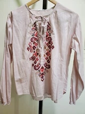 Splendid Collection Jacquard Blouse Top Long Sleeve Viscose/ Cotton Small*