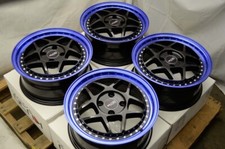 15x6.5 Black Blue Wheels Rims 4x100 Honda Civic Scion Xb Iq Fortwo Corolla Yaris