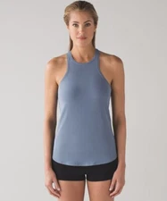 Lululemon Simply Bare Tank Racerback Top Blue Denim High Neck Buttery Soft Sz. 8