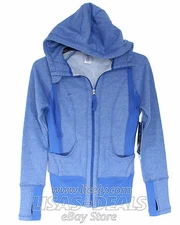New Women's Active Life Heathered Full Zip Hooded Sweater Jacket Royal Blue S