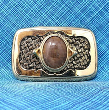 Classic Western Belt Buckle Cowboy Brown Layered Agate Cowgirl Vintage 80s .A23