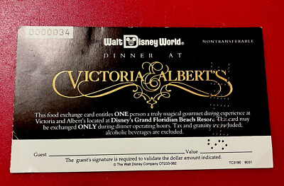 Walt Disney World Dinner Ticket At Victoria Alberts Rare Find