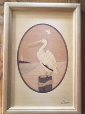 Vintage Hudson River Inlay Pelican's Cove Signed Nelson 10" Tall and 7" Wide
