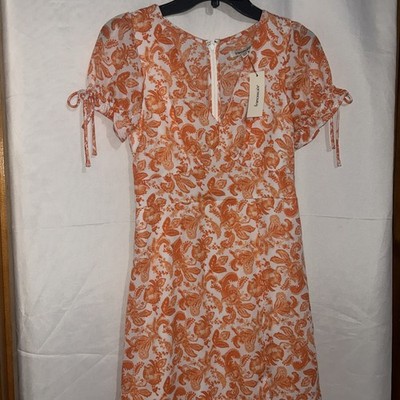 Francesca's Women's Orange Floral Lined Dress Size XS