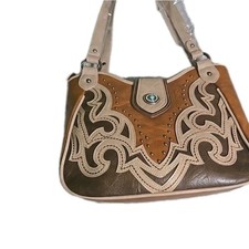 Montana West Western Studded Tooled Handbag Purse Turquoise Concho Brown NWT
