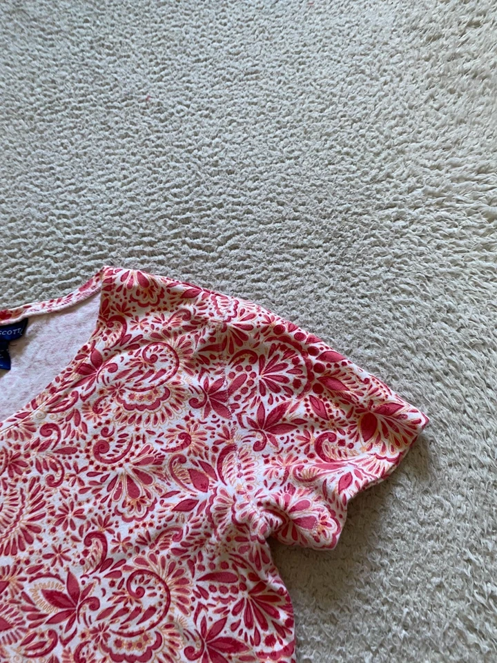 Karen Scott Women Paisley Short Sleeve V-Neck T-Shirt Multicolor Size M - Image 3 of 4