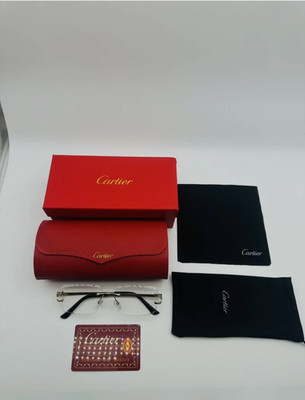 Cartier Big C Diamond Cut Clear Frameless Lens Gold Frame Lens  Big Box Edition 
