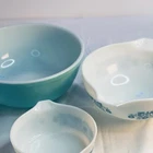 Vintage Pyrex Mixing Bowl Lot Early American Turquoise Aqua MCM USA