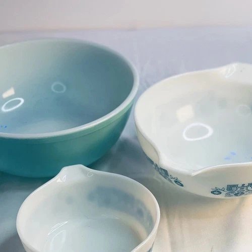 Vintage Pyrex Mixing Bowl Lot Early American Turquoise Aqua MCM USA