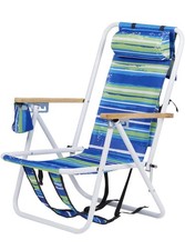 4-Position Folding Backpack Beach Chair with Headrest & Cup Holder - Portable