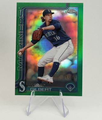 Logan Gilbert Topps 2025 Chrome #11 Green Refractor 91/99 Seattle Mariners