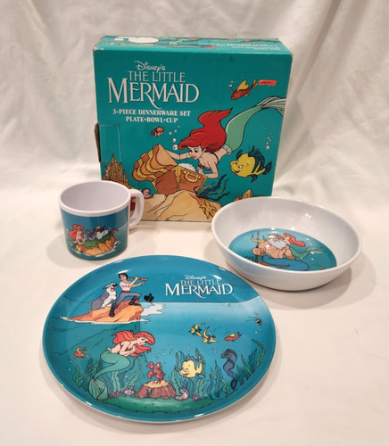 Disney Little Mermaid Dinnerware Set 3 Pieces Plate Bowl Cup IOB with Box RARE
