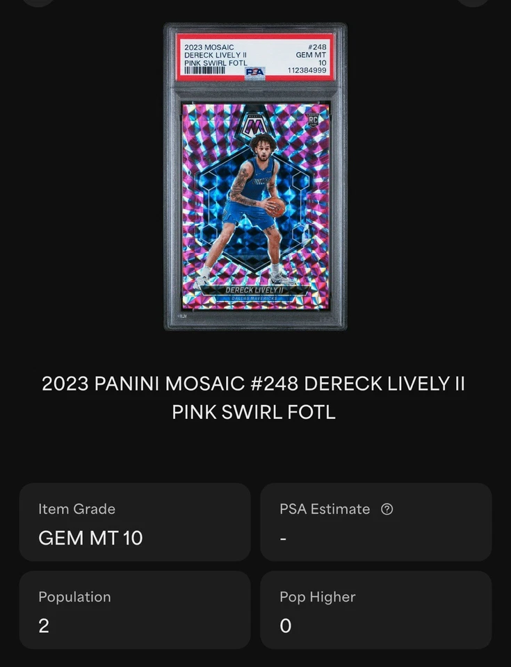 💎SSP /18 FOTL RC PSA 10💎PINK SWIRL PRIZM 2023 Mosaic Dereck Lively #248 💎📈 - Image 3 of 4