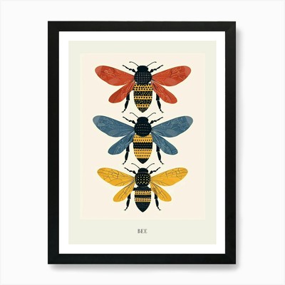 Bunte Insekten Illustration Biene 5 gerahmte Wandbilder Poster Leinwanddruck Bild