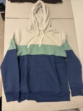 Sonoma White, Blue, Teal Fleece Long Sleeve Hoodie Size Large