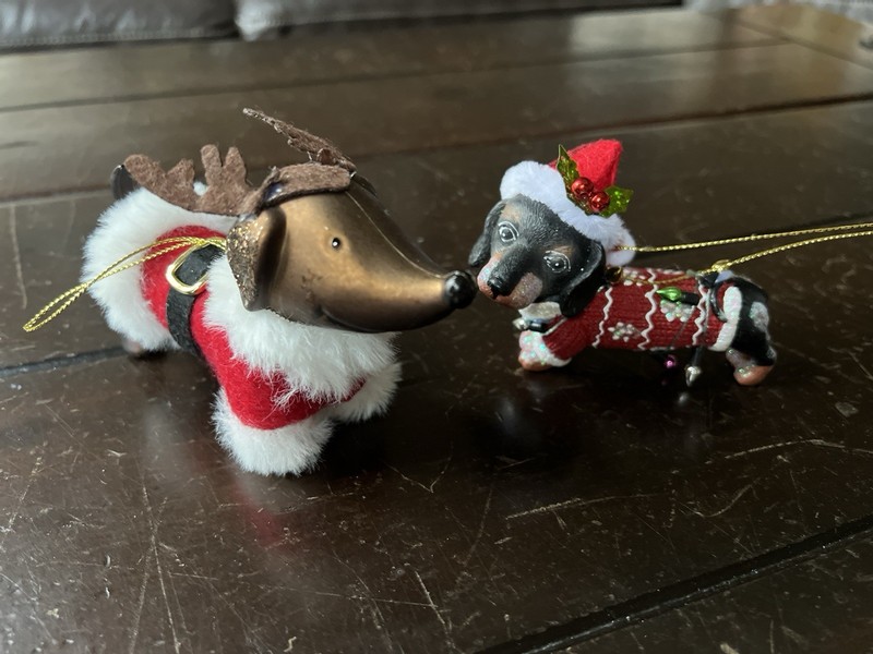 Reindeer Santa & Sweater Dachshund Dog Christmas Holiday Ornaments Set of 2