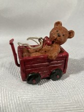 Teddy Bear In Wagon Miniature Christmas Ornament 