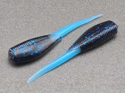 (24)  2'' SLAB HUNTER ''Black Blue/Blue tail'' GRUBS BAIT JIGS CRAPPIE BABY SHAD